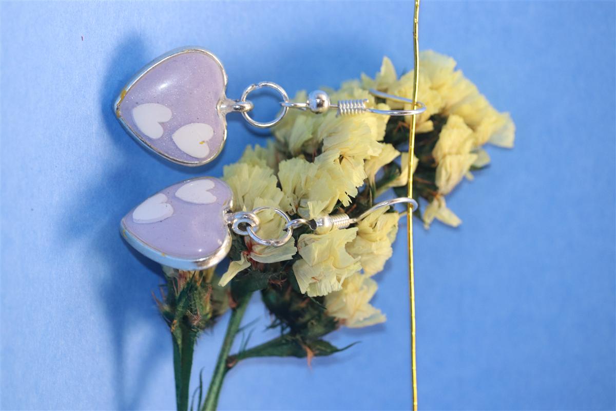 Lavender heart resin earrings