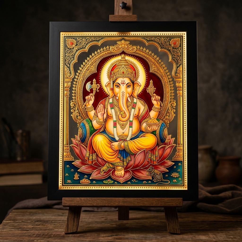 Ganesha Glass Painting Frame detail